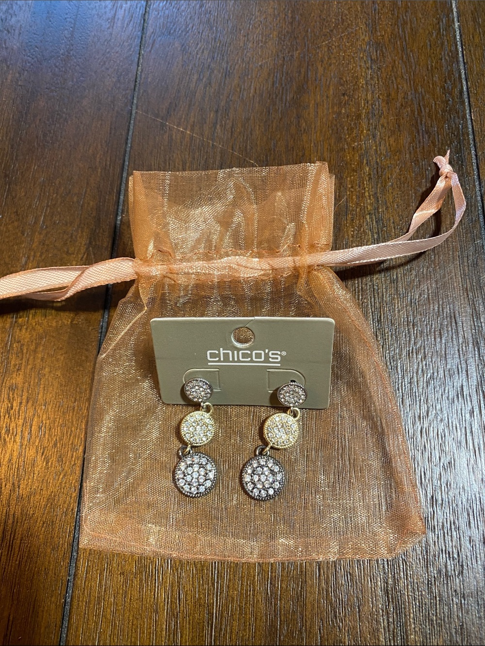 Chico's Gold and White Crystal Drop Earrings